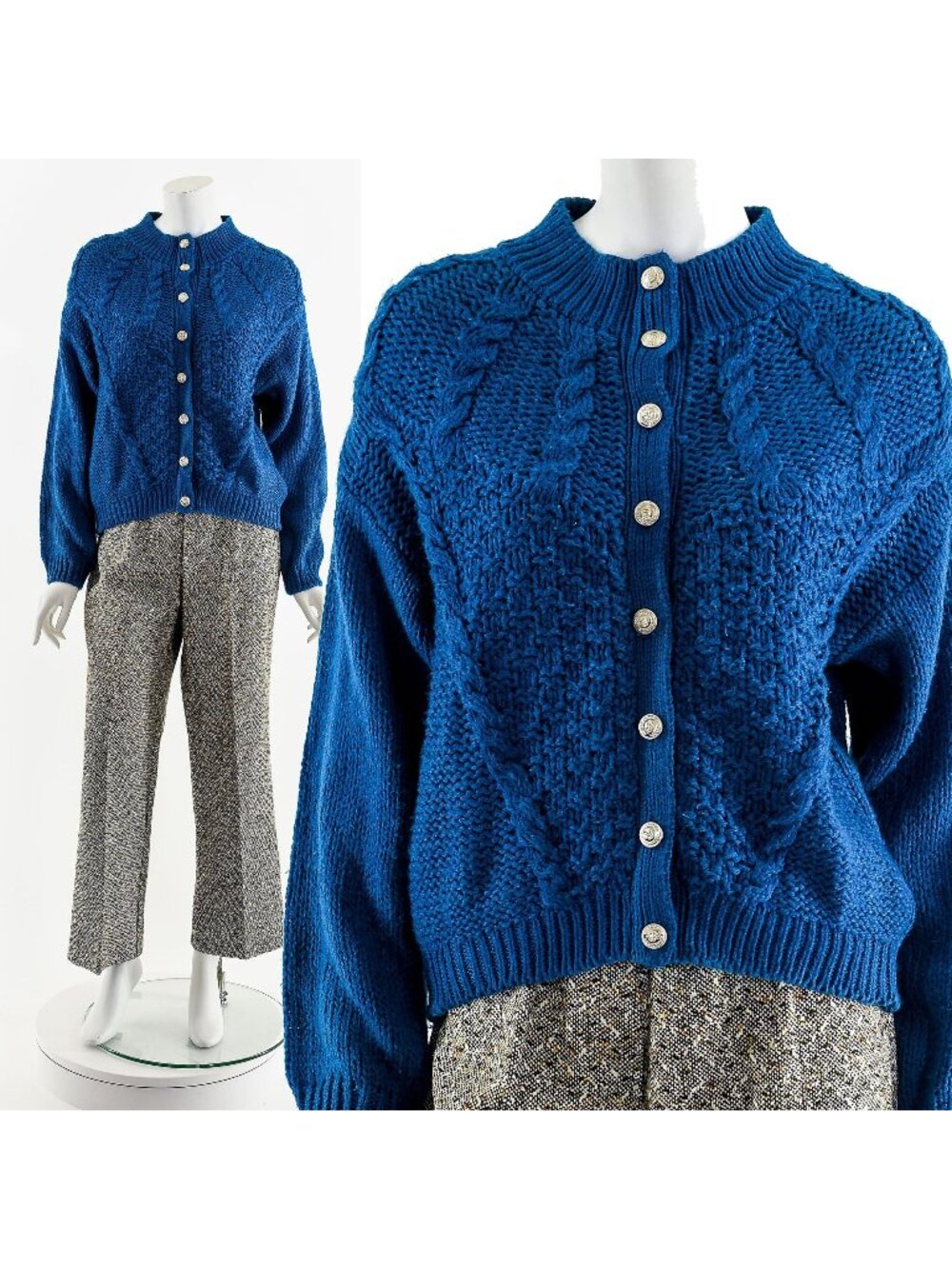 Blue Cable knit Sweater Cardigan
